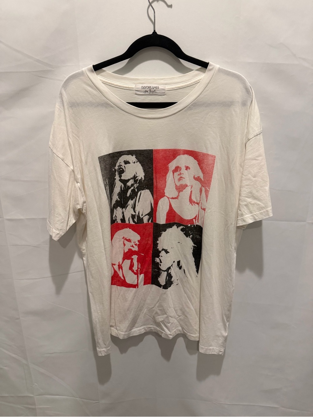 Free People White Blondie Graphic Band Tee size S(oversized).boho,rock,cotton